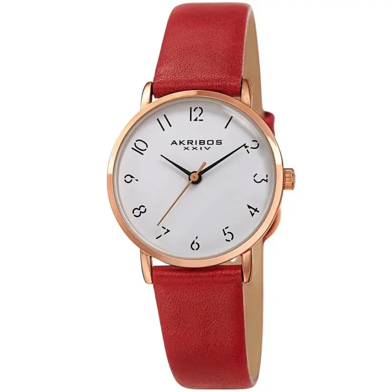 Women Akribos Xxiv AK1087RD Rose Gold Tone Petite Case Crystal White Dial Watch