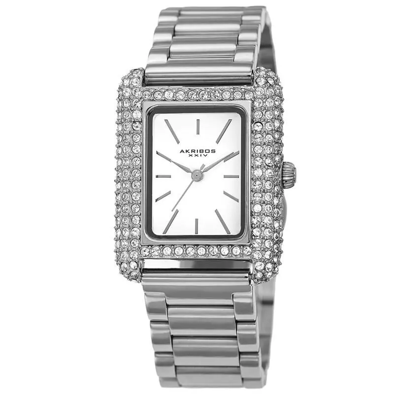 Akribos Xxiv AK1108SS Quartz Movement Silver Tone with White Dial Women`s Watch