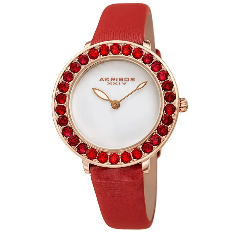 Women Akribos Xxiv AK1093RD Ombre Red Swarovski Crystals Red Satin Strap Watch