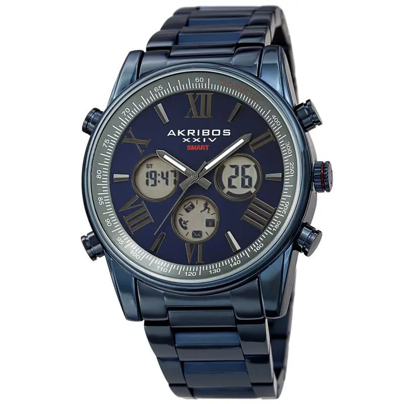 Men`s Akribos Xxiv AK1095BU Quartz Smart Blue Plated Dial Stainless Steel Watch