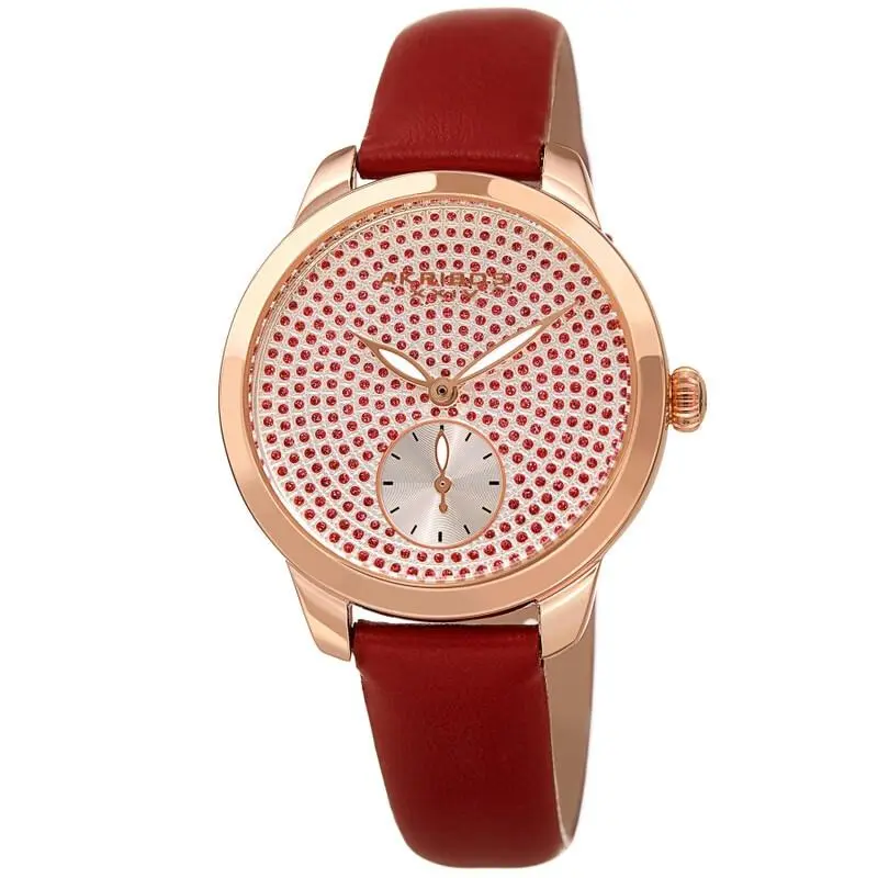 Women Akribos Xxiv AK1089RD Quartz Red Glitter Dots on The Dial Red Strap Watch