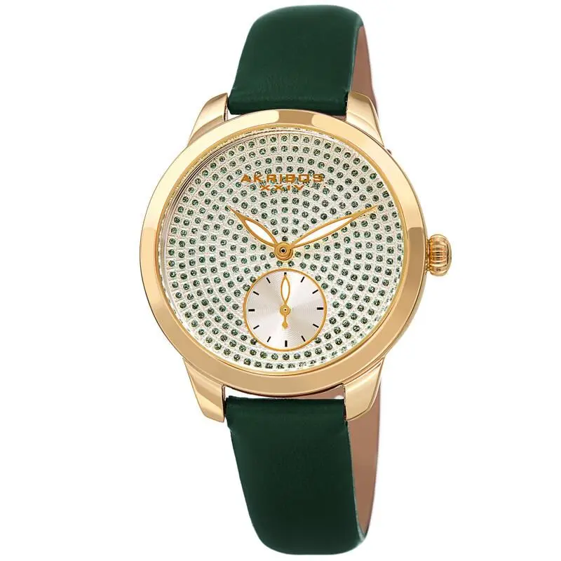 Women Akribos Xxiv AK1089GN Quartz Green Glitter Dot Dial Strap Watch