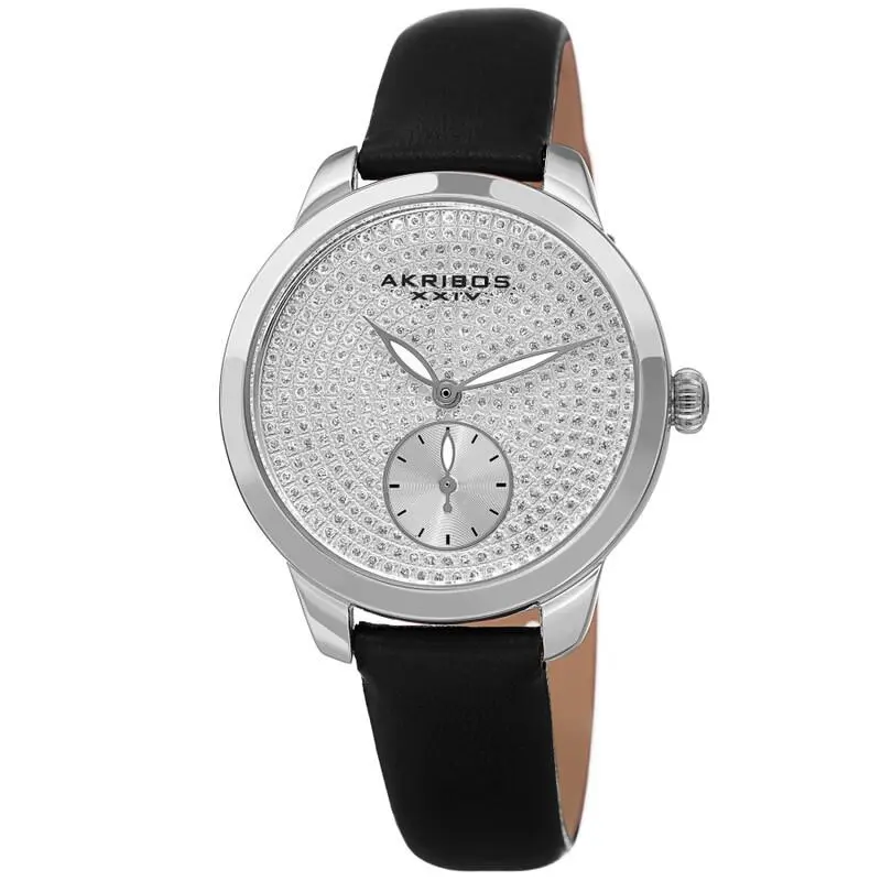 Women Akribos Xxiv AK1089SSBK Quartz Crystals Black Glitter Dot Dial Strap Watch