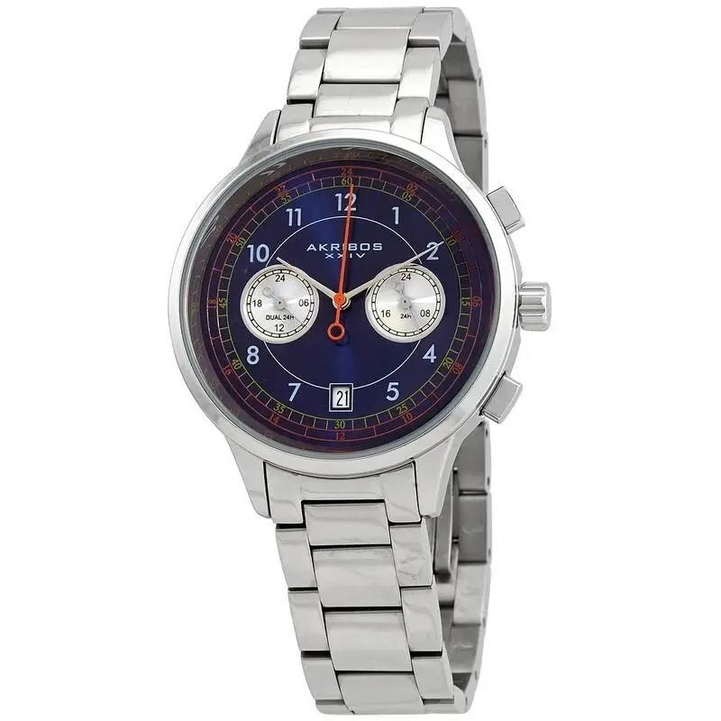 Men`s Akribos Xxiv AK1071SSBU Quartz Blue Dial Stainless Steel Bracelet Watch