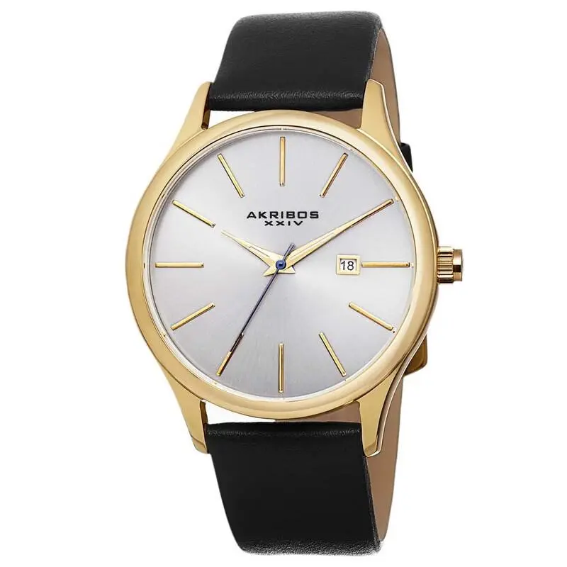 Akribos Xxiv AK618YG Men`s Quartz Yellow Gold Silver Dial with Gold Tone Watch