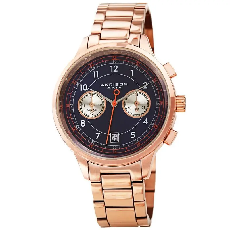 Men Akribos Xxiv AK1071RGBU Chronograph Blue Dial Stainless Steel Bracelet Watch