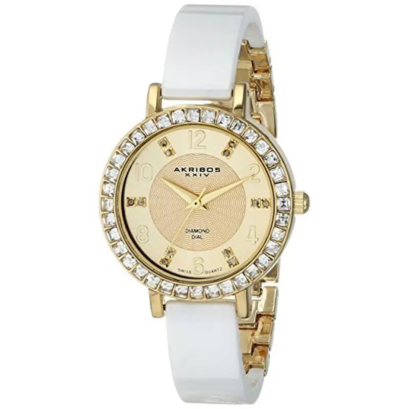 Women`s Akribos Xxiv AK758YGW Quartz Yellow Gold Case Gold Dial Bangle Watch