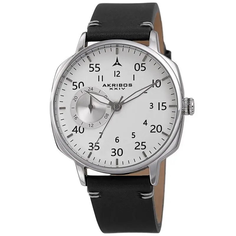 Akribos Xxiv AK1109BU Men`s Quartz Full Luminous Dial Blue Leather Strap Watch