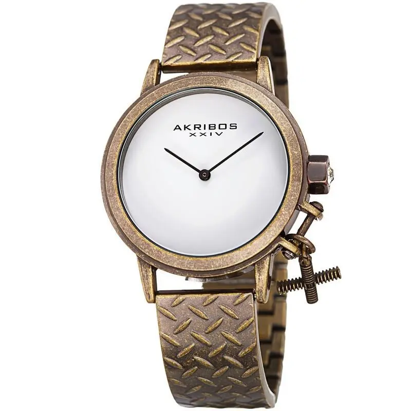 Women`s Akribos Xxiv AK966BZ Bronze White Dial Ladies Brown Tone Bracelet Watch