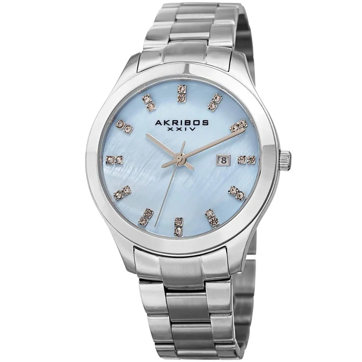 Akribos Xxiv AK954BU Women`s Light Blue Mother of Pearl Dial Date Bracelet Watch
