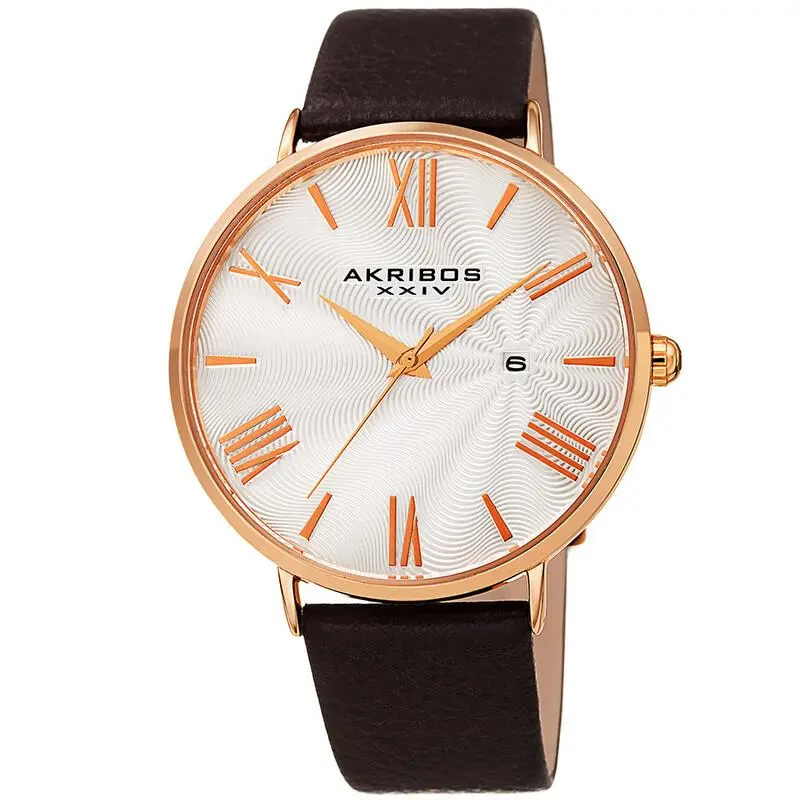Men`s Akribos Xxiv AK1041RGBR Waves White Guilloche Dial Bracelet Watch