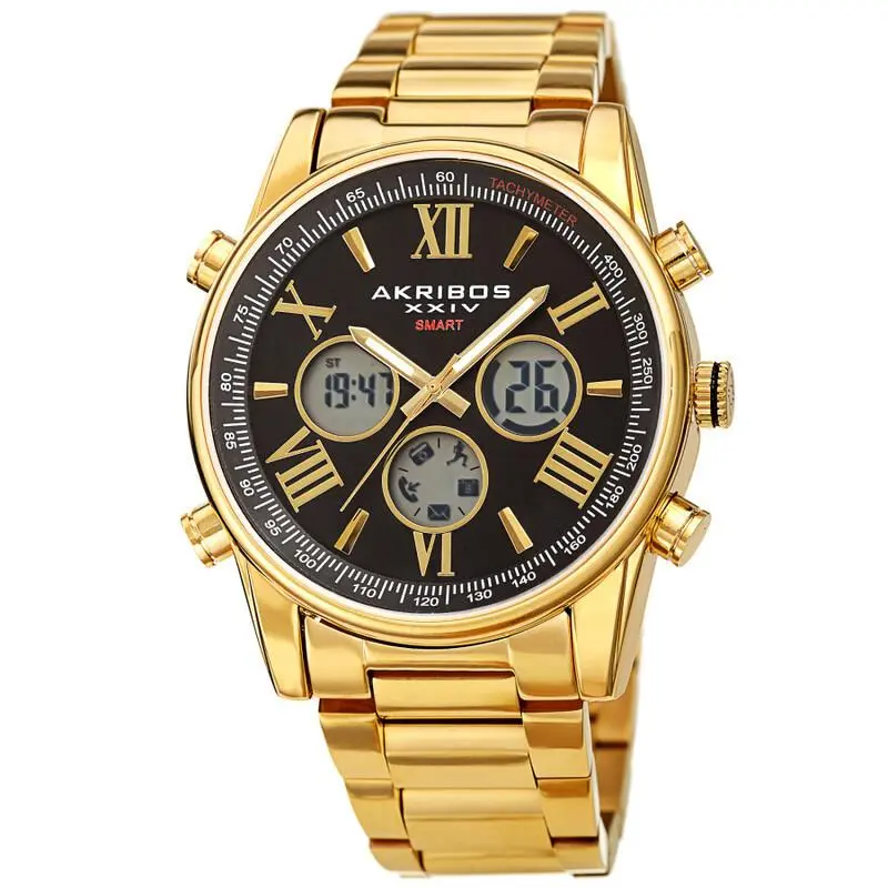 Men`s Akribos Xxiv AK1095YGBK Quartz Smart Gold Stainless Steel Bracelet Watch