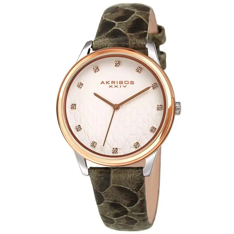 Women Akribos Xxiv AK1115TTR Swarovski Grey Python Pattern Embossed Dial Watch