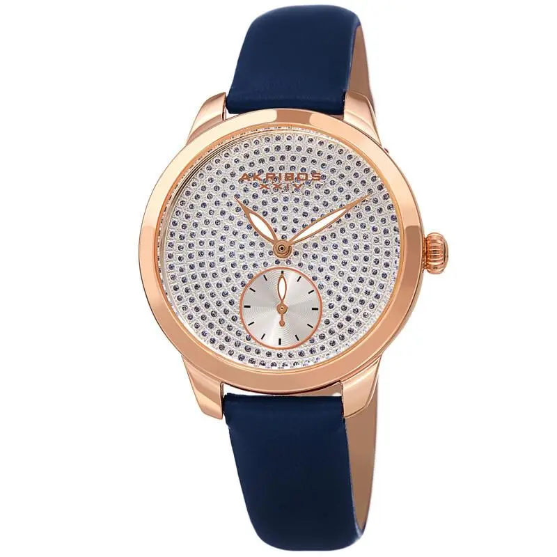 Women Akribos Xxiv AK1089BU Quartz Silver Glitter Dot Dial Blue Strap Watch