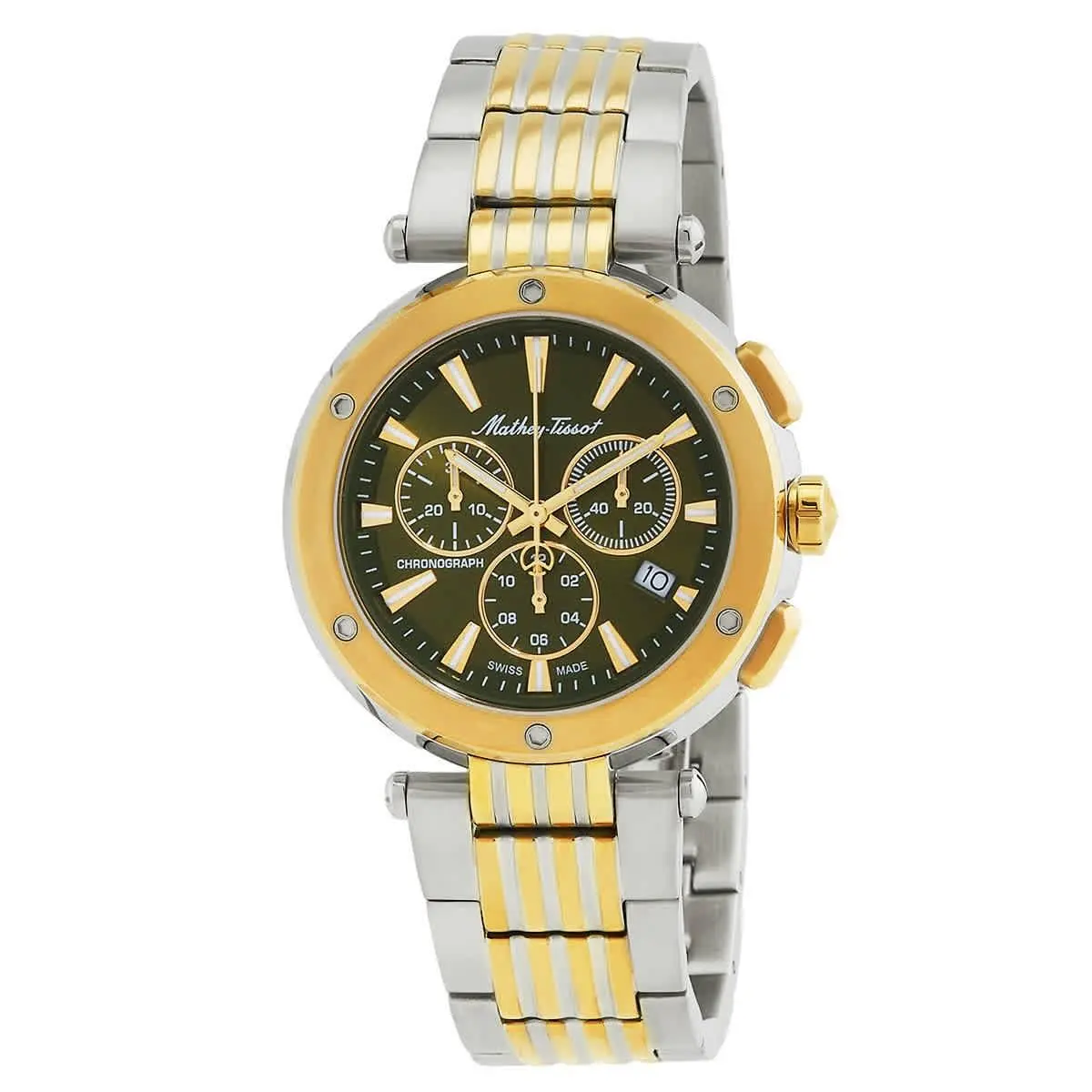 Mathey-tissot H912CHBV Neptune Chrono Green Dial 42 mm Men`s Watch - Two-tone (Silver-tone and Rose Gold-tone), Dial: Green, Band: Two-tone (Silver-tone and Rose Gold-tone)