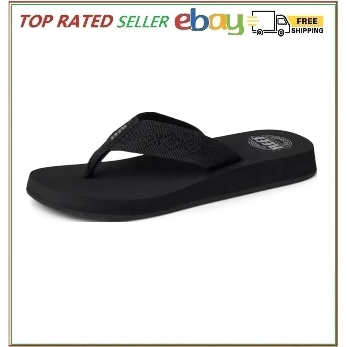 Women’s Sandy Beach Flip Flops Recycled Strap Black Size 8 by Reef