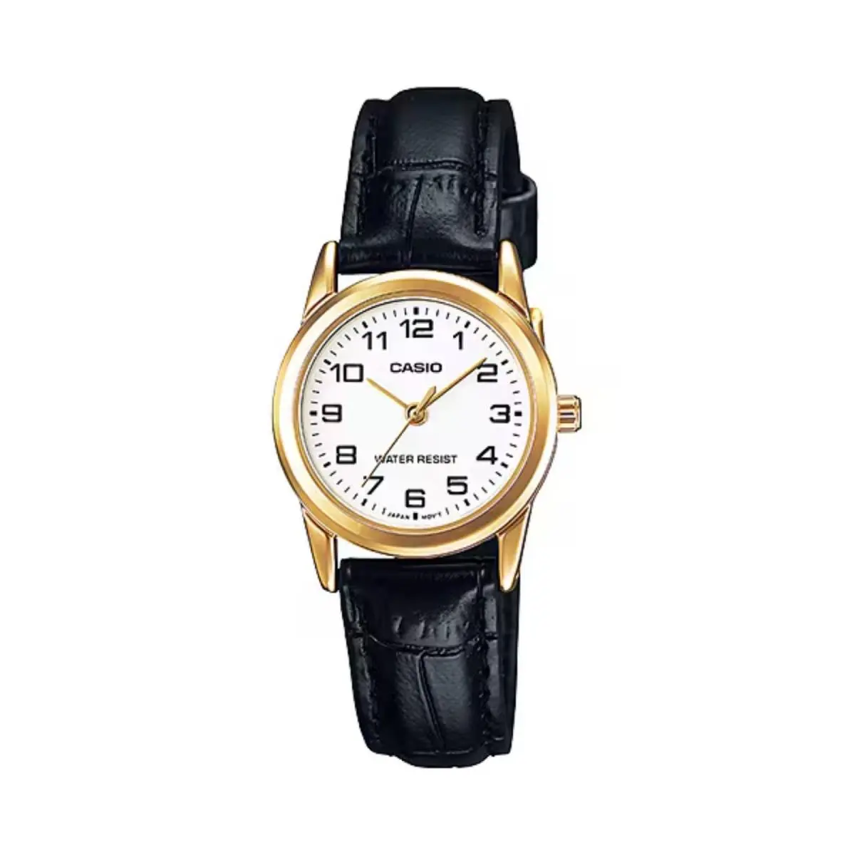 Casio Women’s Classic Analog Watch with Gold Case and Black Leather Strap
