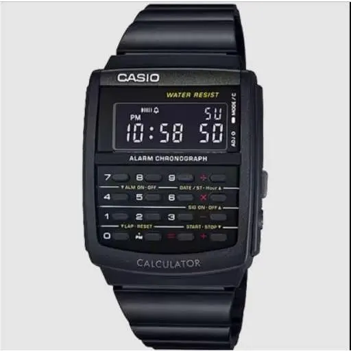 CA506B-1A Black Stainless Steel Calculator Watch Vintage Blackout by Casio