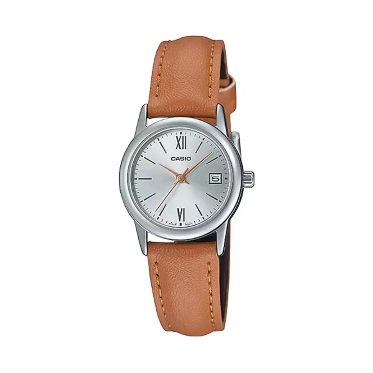 Casio Women’s Silver Dial Watch with Brown Leather Band - LTP-V002L-7B3UDF