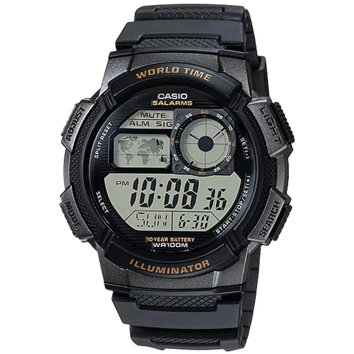 Casio Men’s Black Digital World Time Resin Sport Wristwatch - AE-1000W-1AVCF