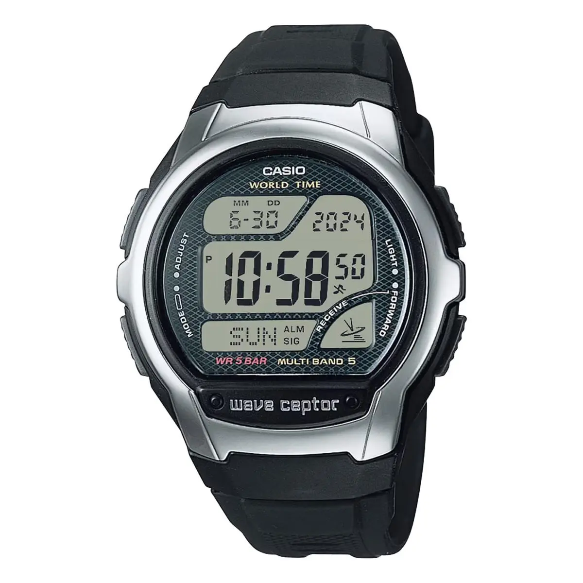 Casio Men`s Wave Ceptor Atomic World Time Black Quartz Watch 53.4MM WV-58R-1ACF
