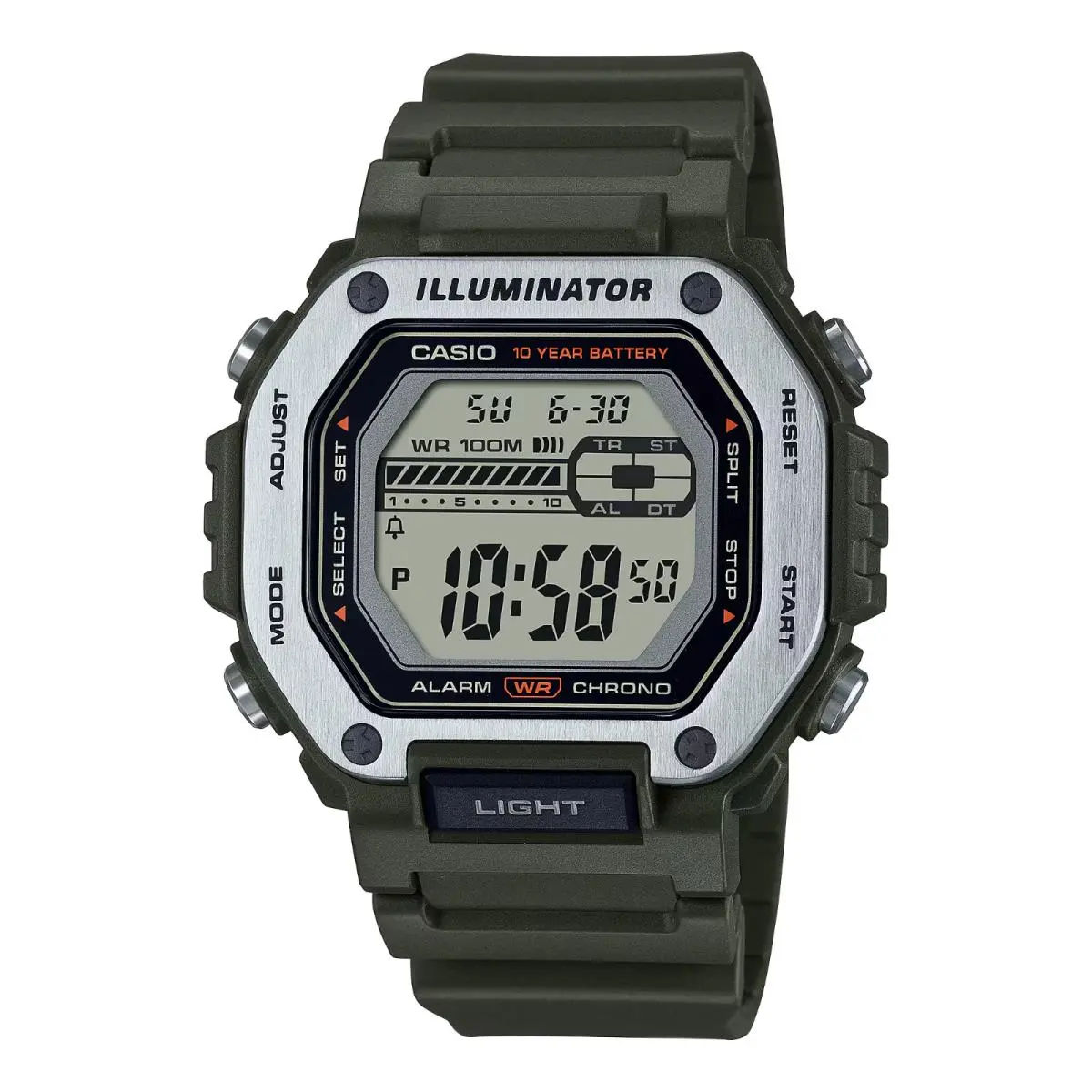 Men`s Dual Time Stopwatch Countdown Green Quartz Watch 47.2MM MWD-110H-3AV by Casio