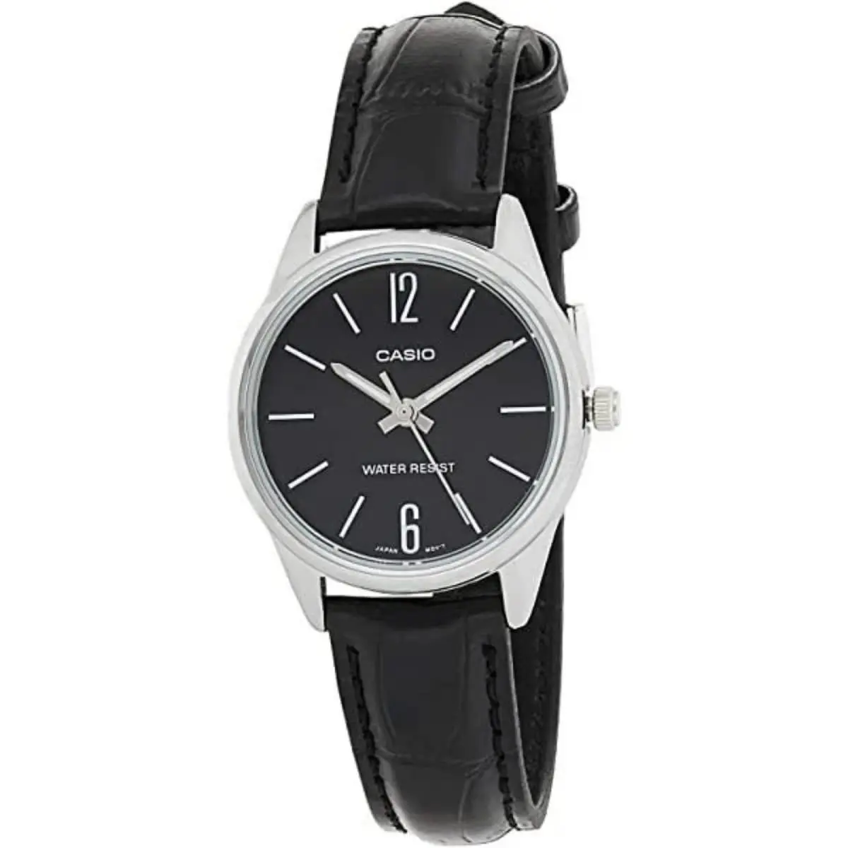 Casio Women’s Black Dial Analog Watch with Black Leather Strap