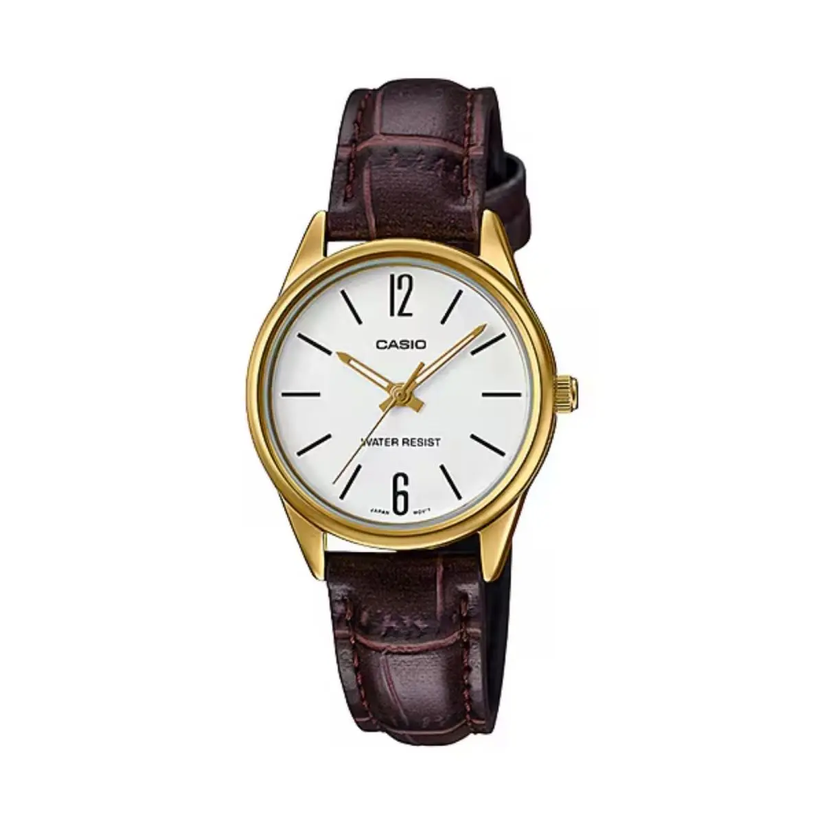 Casio Women`s Gold Tone Analog Watch White Dial and Brown Leather Strap