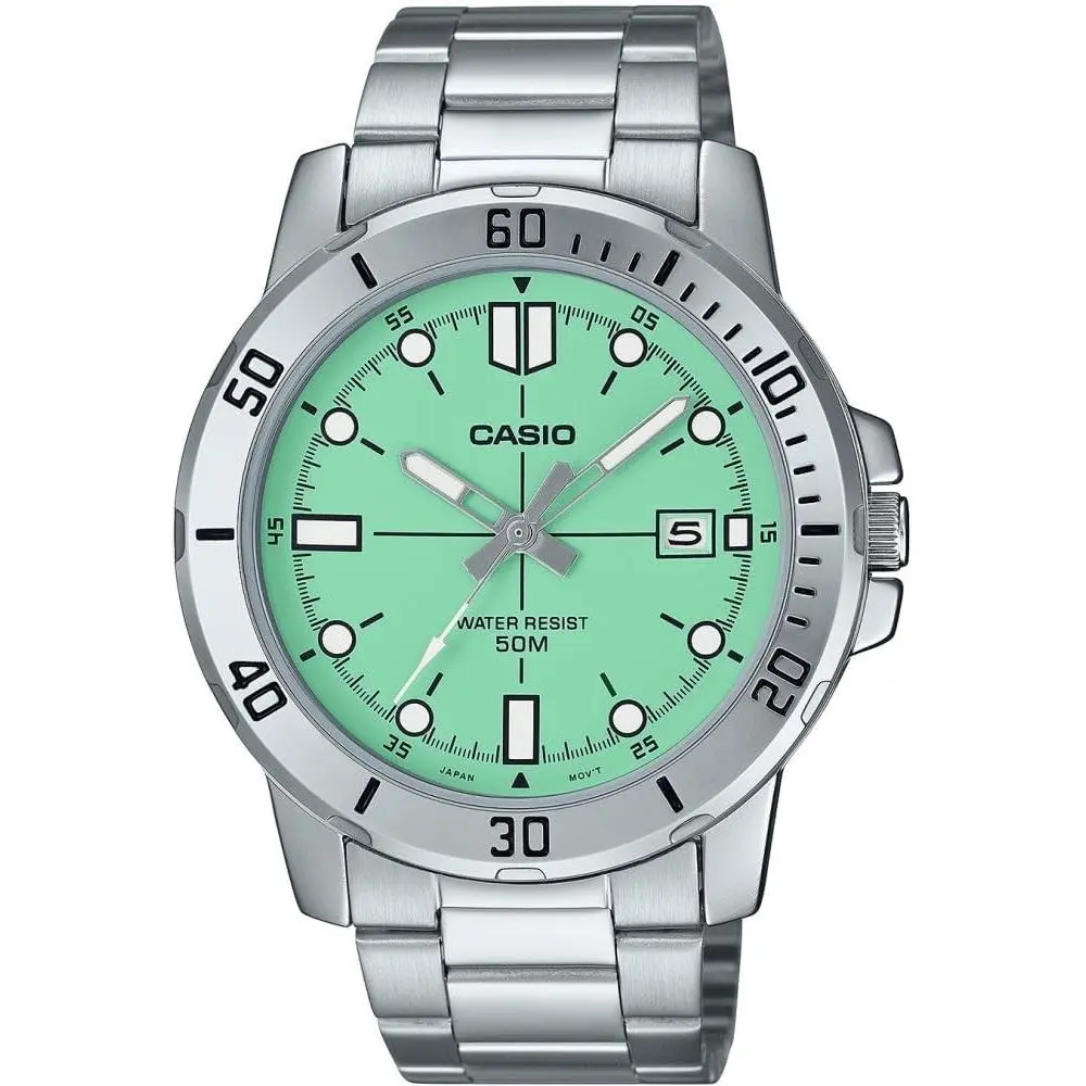 Casio Gents Watch Teal Dial Silver Band Teal Sport