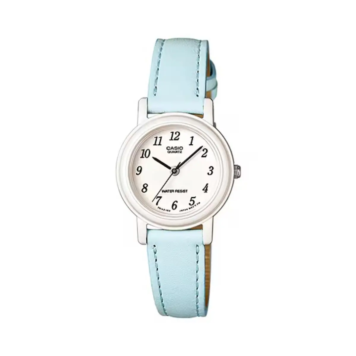 Casio Women’s White Analog Watch with Light Blue Leather Strap – LQ-139L-2B