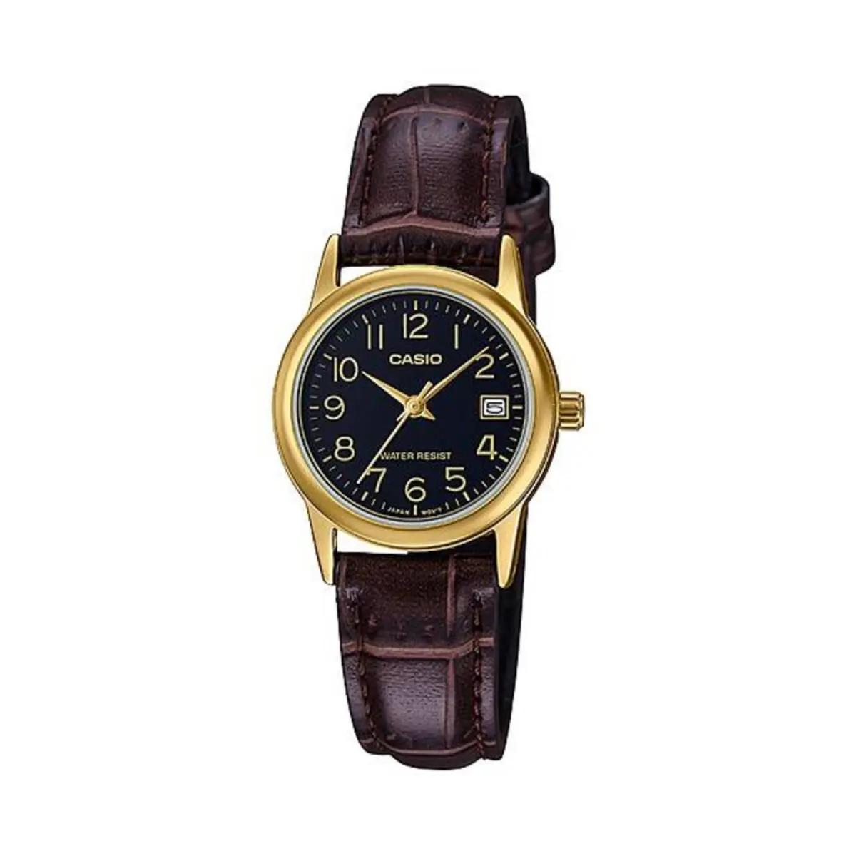 Casio Women’s Gold Watch with Black Dial and Brown Leather Band - LTP-V002GL-1B