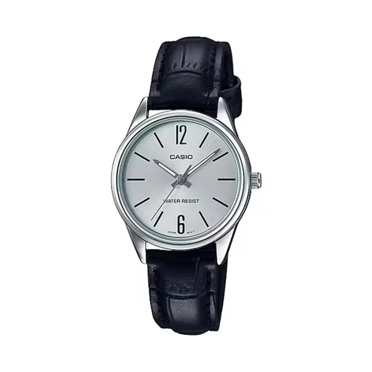 Casio Women’s Black Leather Strap Silver Dial Analog Watch - LTP-V005L-7BUDF