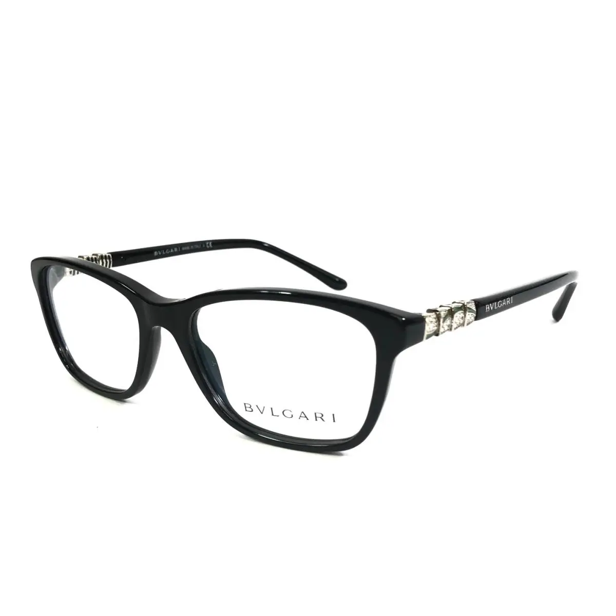 Bvlgari Eyeglasses Frames 4097-B 501 Polished Black Silver Crystals 51-16-140