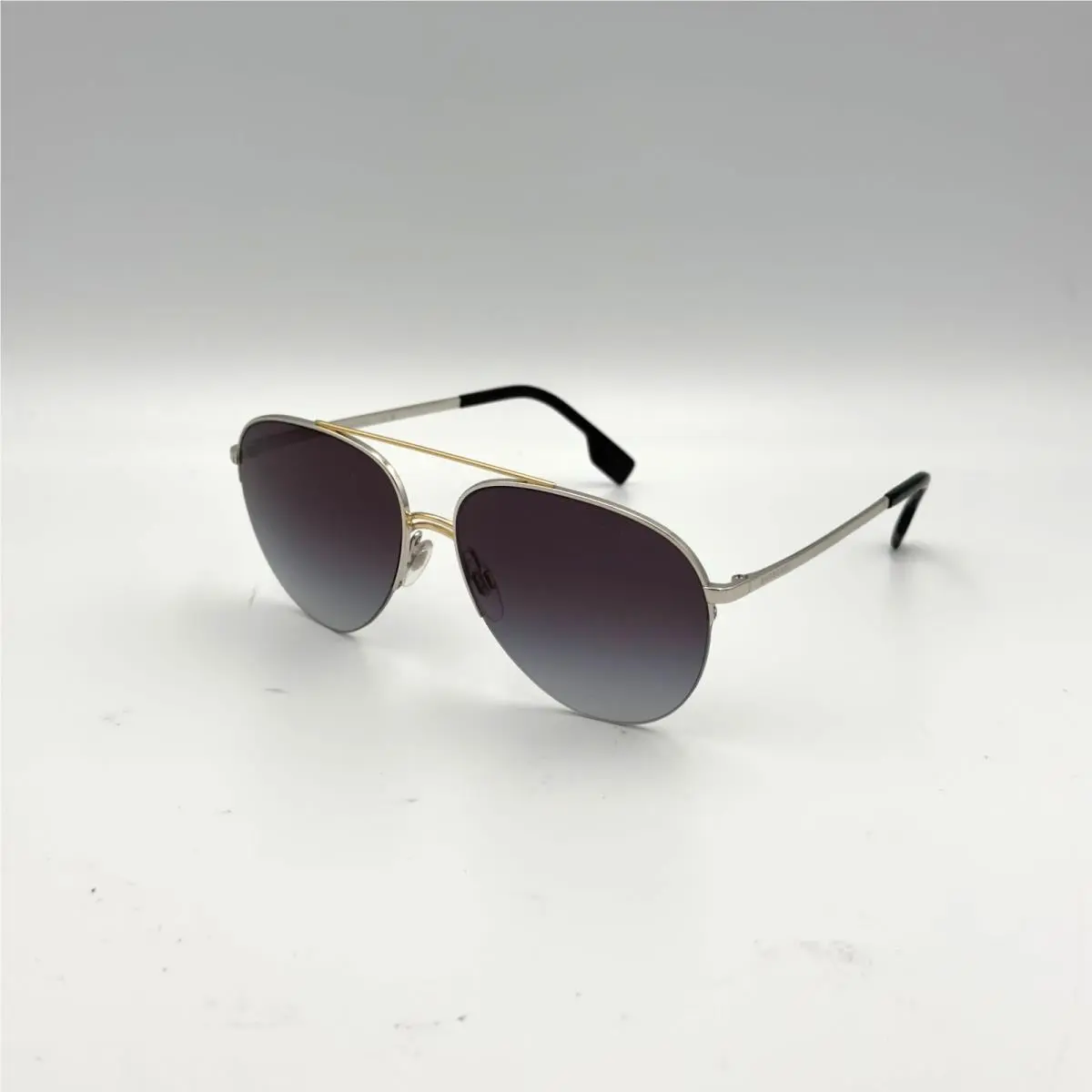 BE3113 13038G Ferry Aviator Sunglasses Silver Gold Grey 59mm by Burberry