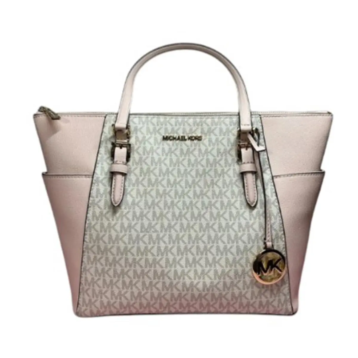 Charlotte Top Zip Tote MK Signature Shoulder Bag Powder Blush Mult by Michael Kors