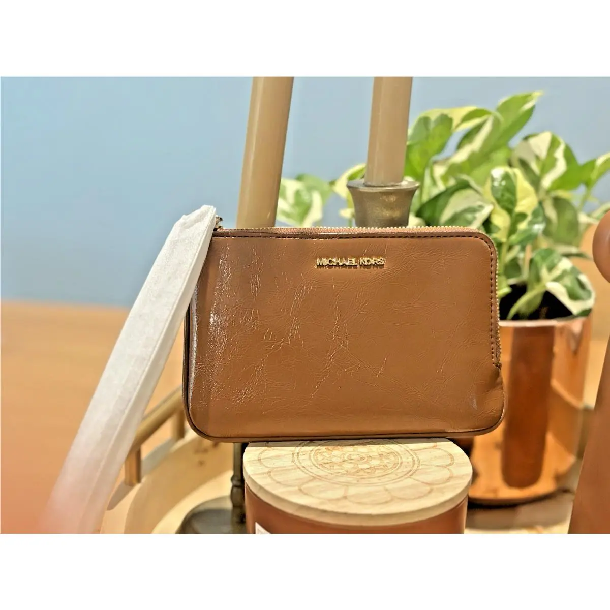 Women Michael Kors Jet Set Travel Small Crackled Leather Wristlet