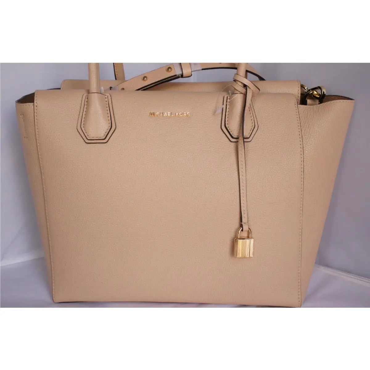 Michael Kors Women`s Bag Mercer Satchel Beige Tote Shoulder Handbag