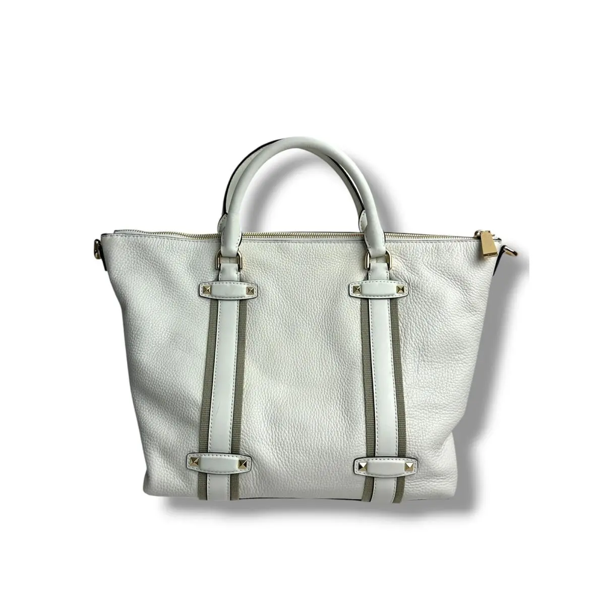 Michael Kors Satchel Women Large White Pebbled Leather Studded Gold Hardware