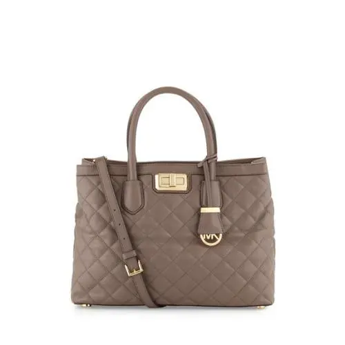 Michael Kors Purse Hannah Quilted Leather Large Shoulder Satchel Tote Bag