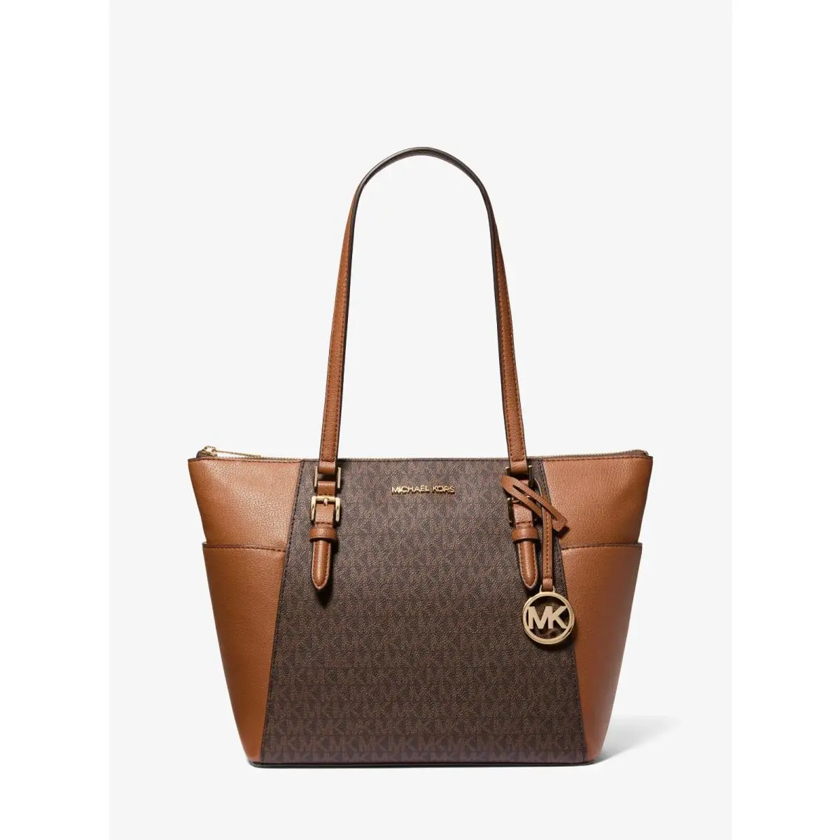 Michael Kors Charlotte Large Zip-top Tote - Brown Signature Logo Print