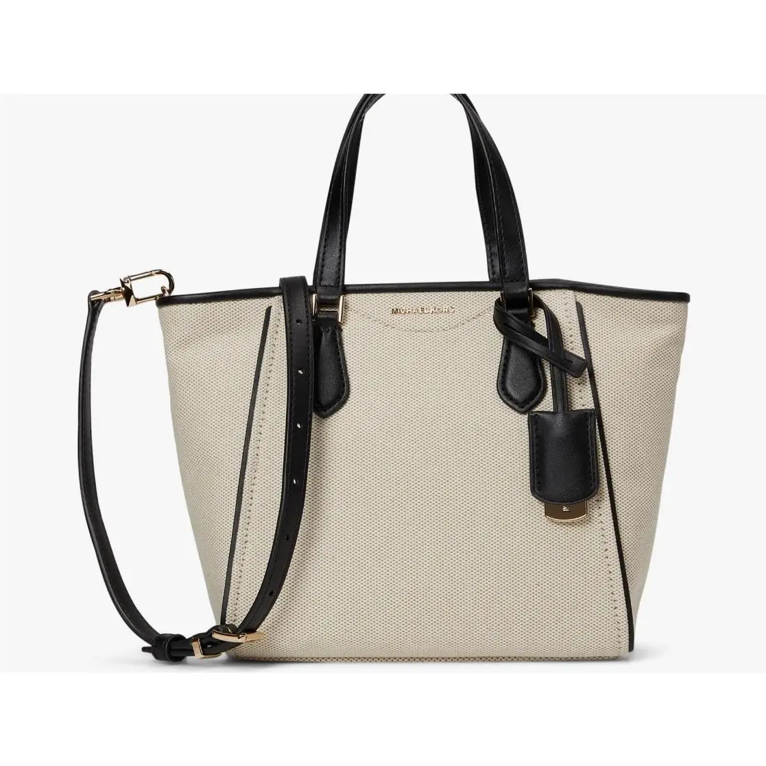 Michael Kors Taryn Canvas Small Tote Crossbody Bag in Natural/ Black