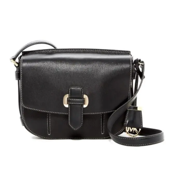 Michael Kors Romy Black Gold Medium Messenger Crossbody Leather Bag Flap