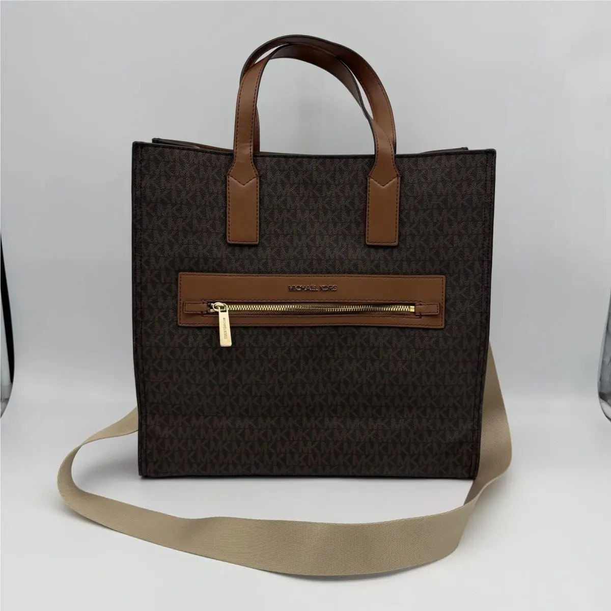 Michael Kors Kenley Large North-south Tote Bag Brown Canvas Shoulder Crossbody