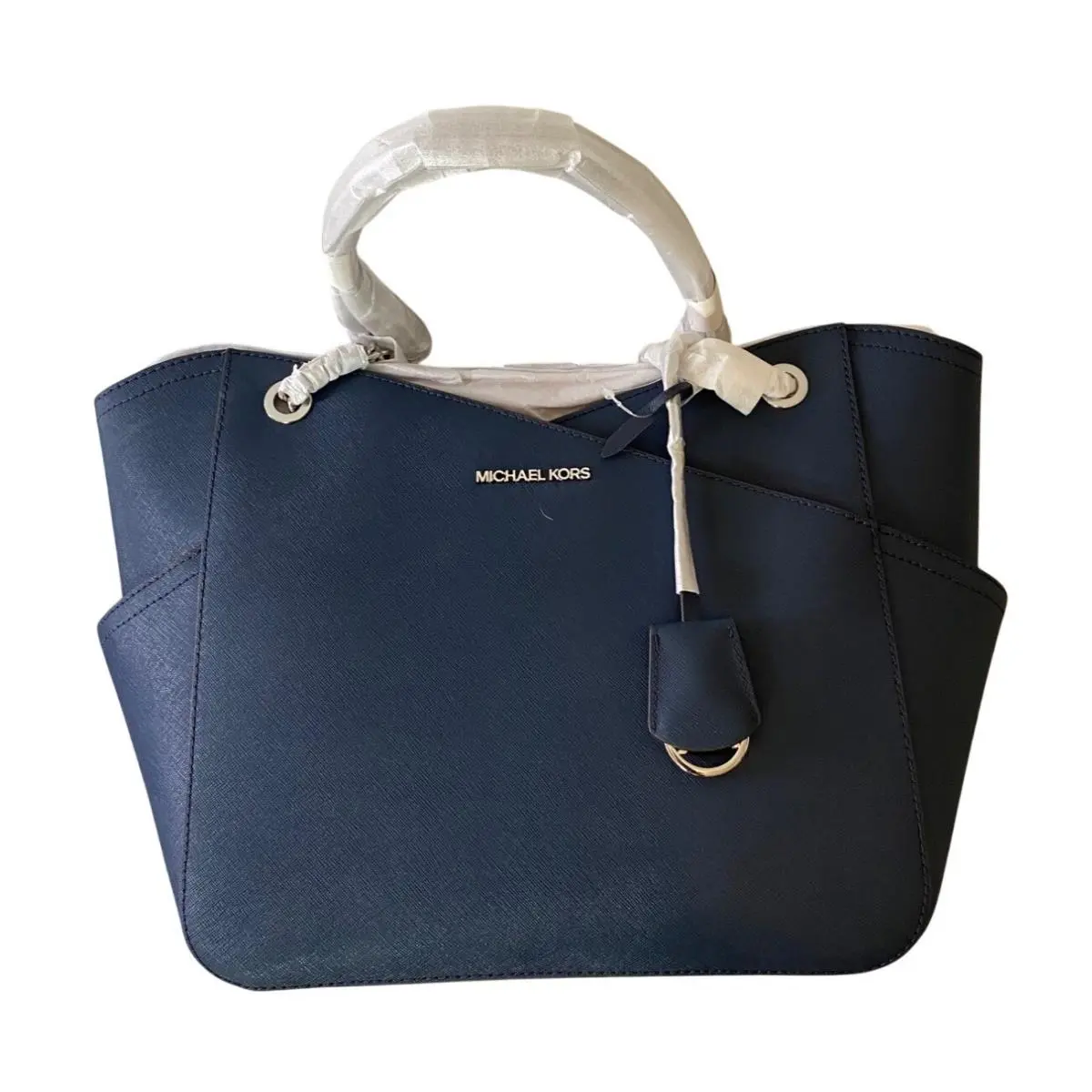 Michael Kors Navy Blue Saffiano Leather Tote Bag Gold Hardware