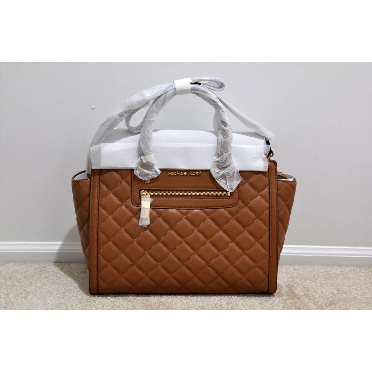Kors Selma Quilted Leather Large Satchel in Walnut by Michael Kors