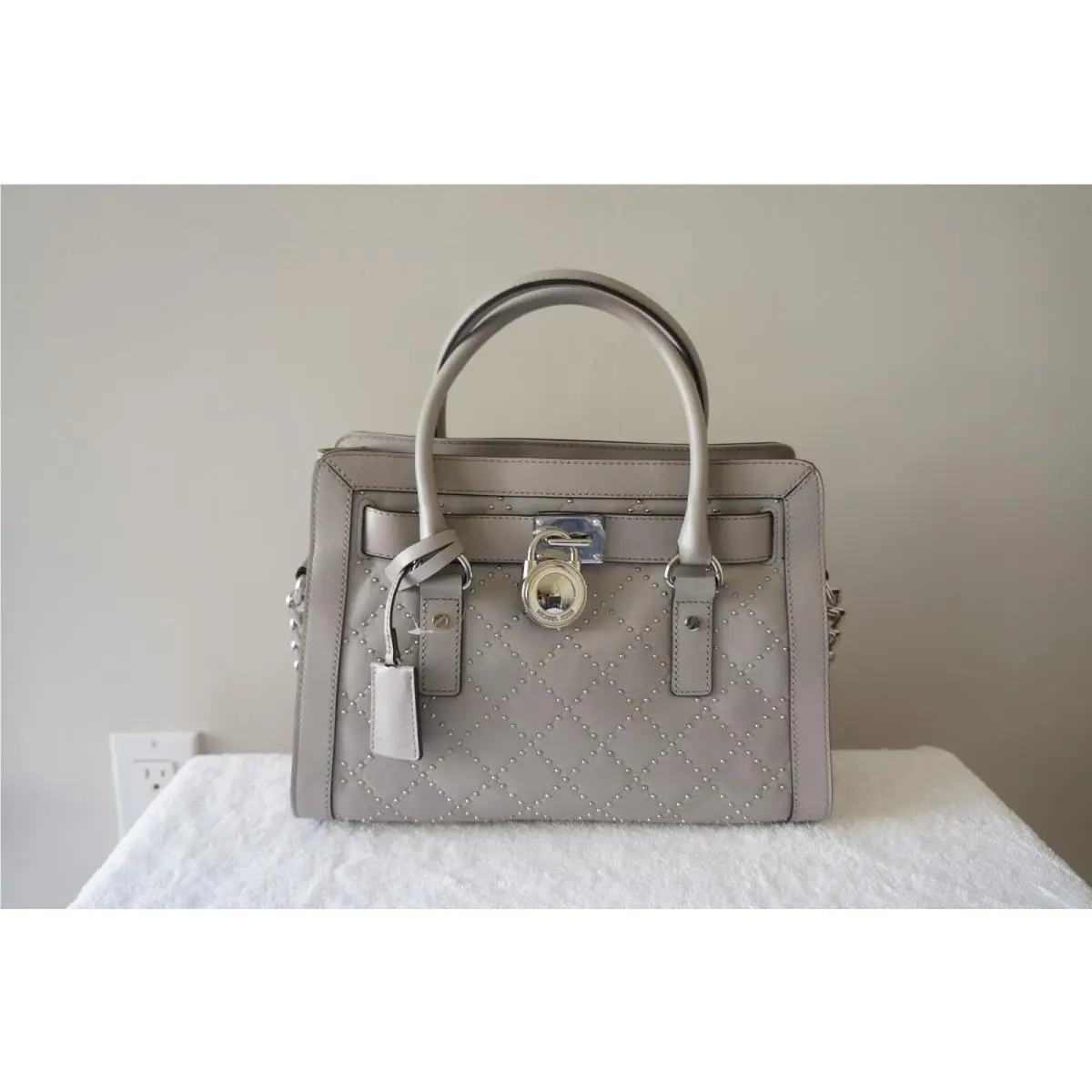 Michael Kors Purse Microstud Hamilton Quilted EW Satchel Shoulder Bag