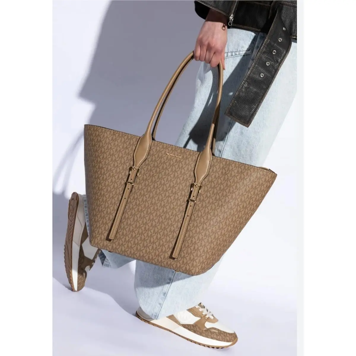 Michael Kors Moore Brown Gold Buckle Husk Tote Fall Handbag Retail