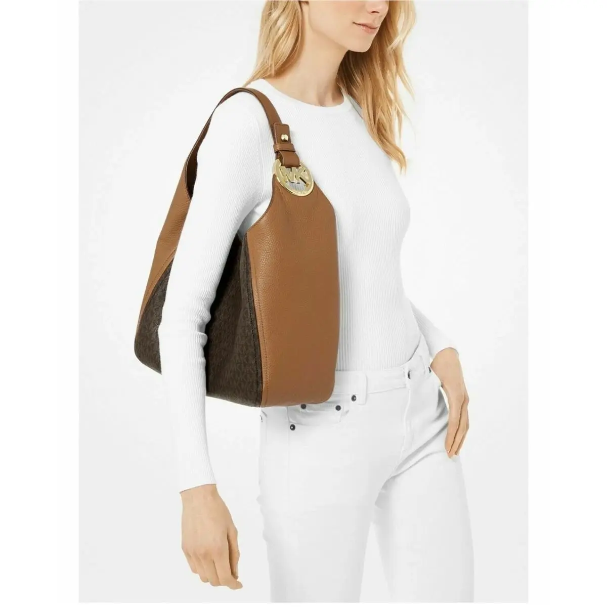 Kors Women`s Brown Fulton Large Leather Hobo Shoulder Bag