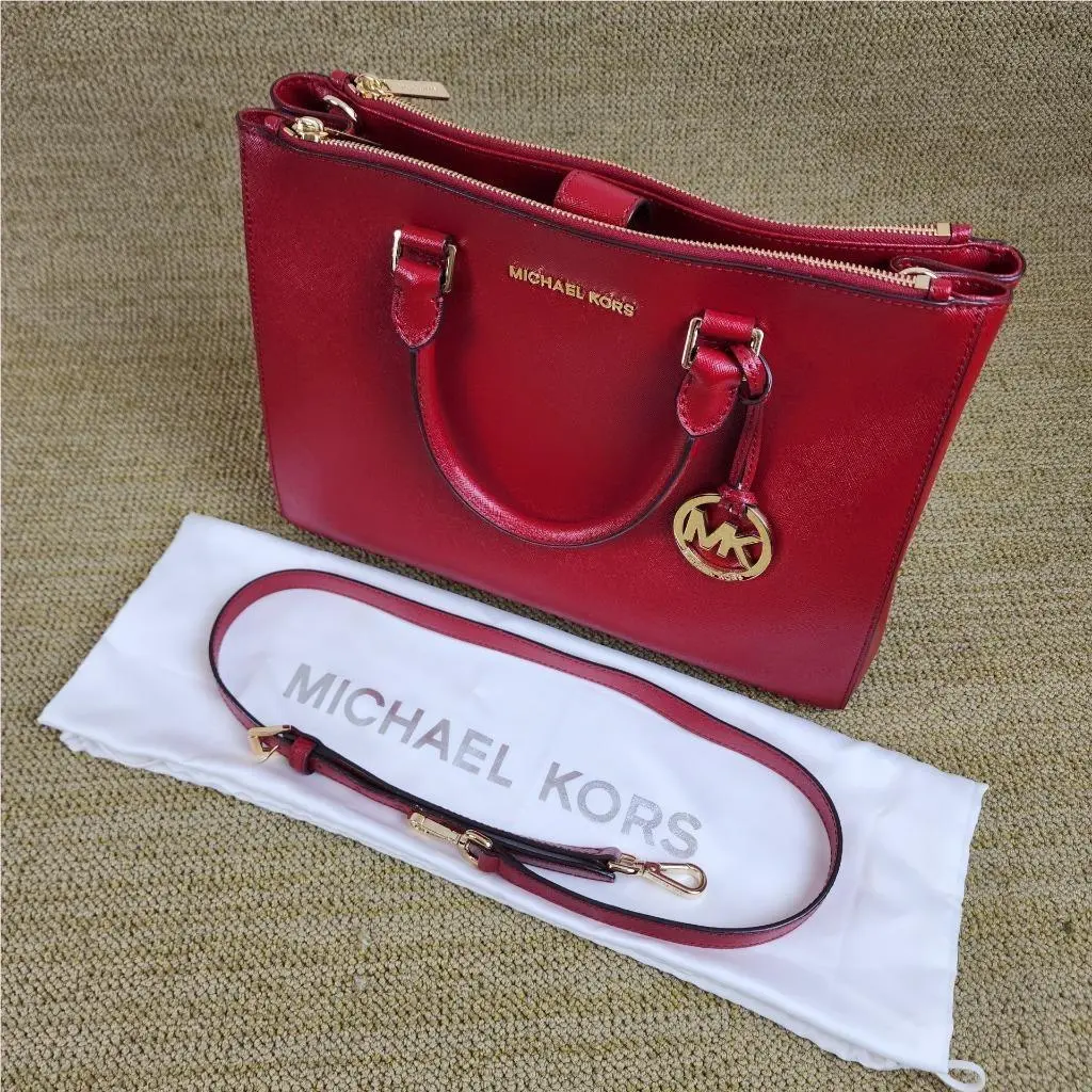 Michael Kors Sutton Large Satchel Scarlet Red Saffiano Leather Dust Bag
