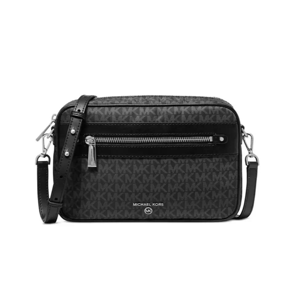 Michael Kors Jet Set Charm Logo Coated Canvas Crossbody Bag in Black/ Gray